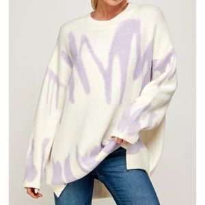 Altar’d State m/l ivory with lavender squiggle sweater